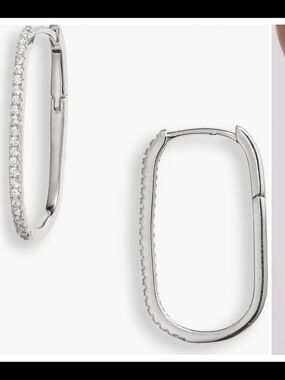 New Nordstrom Demi Fine Pave Oval Silver-plated Hoop Earrings